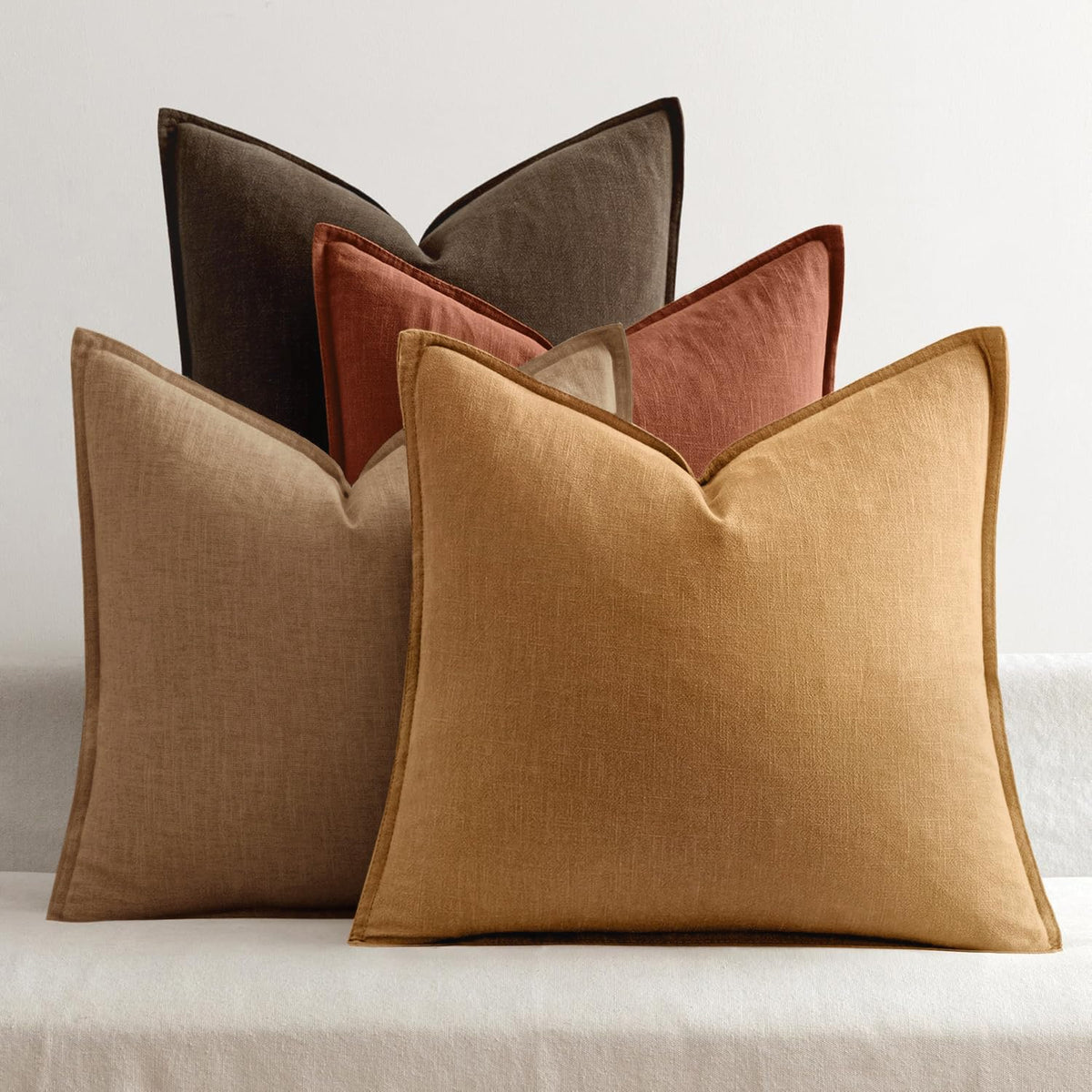 MIULEE Neutral Brown Boho Linen Pillow Covers 18x18 Inch Pack of 4