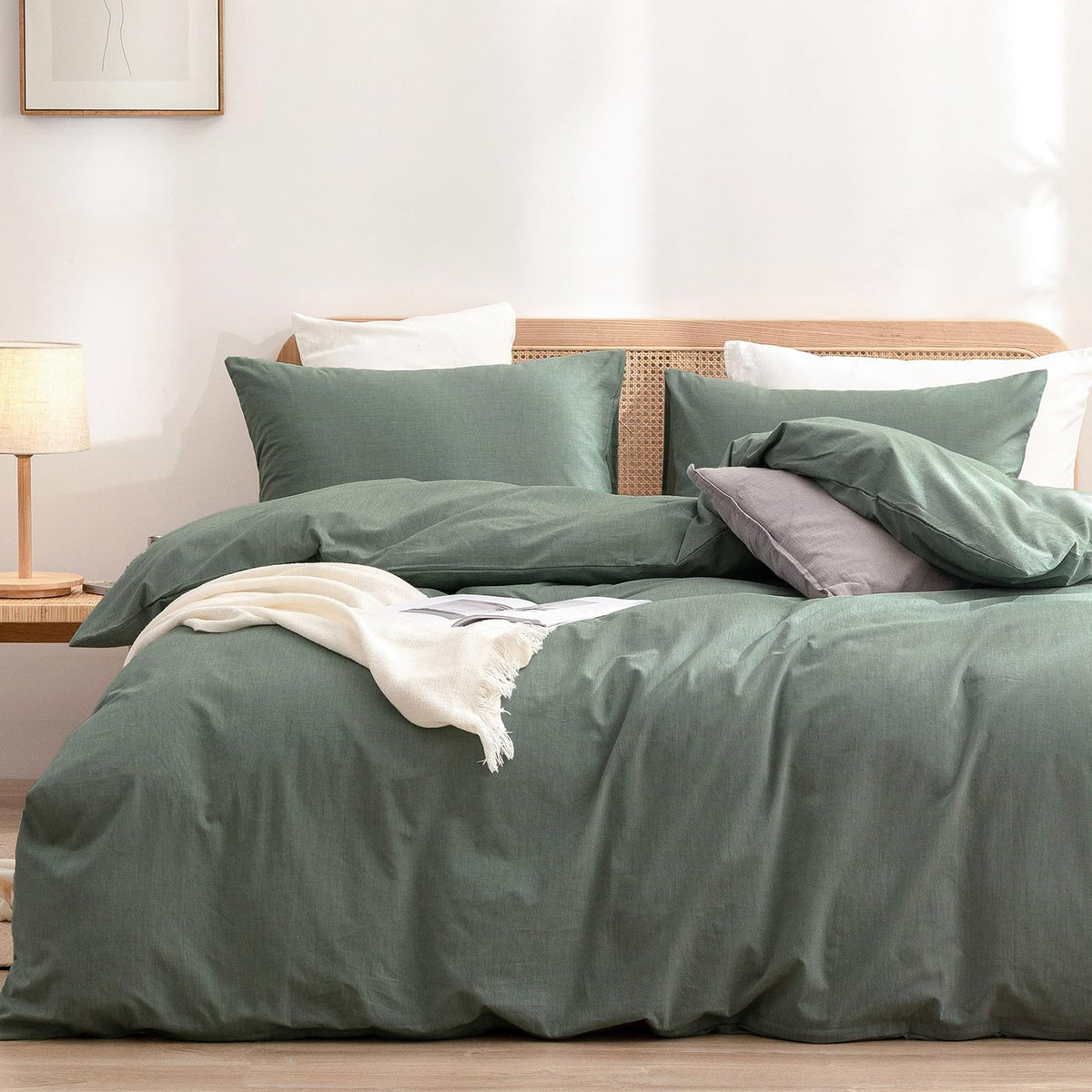 BESTOUCH Cotton Solid Duvet Cover Set Linen Feel Cornflower Blue King