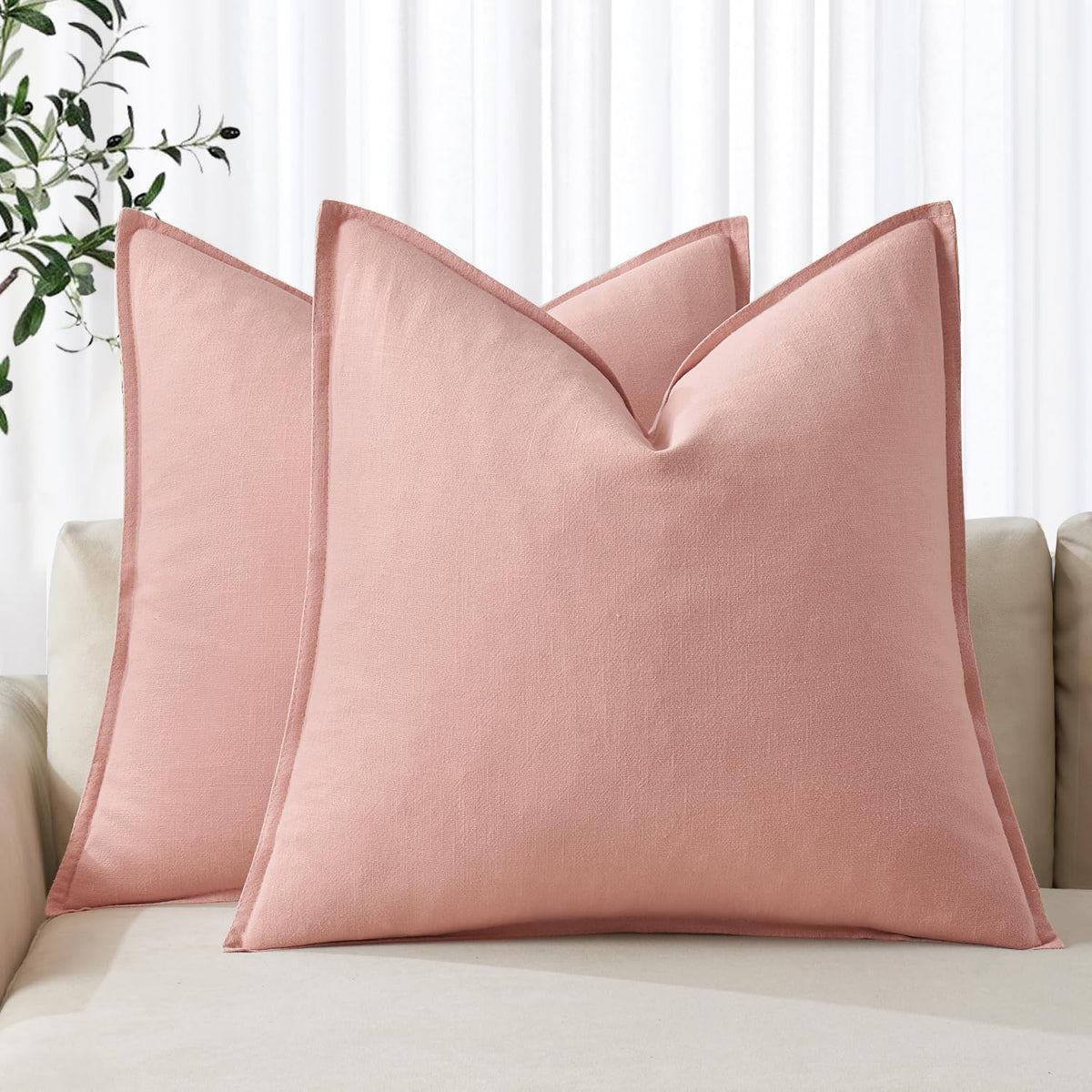 MIULEE Decorative Linen Pillow Covers 20x20 Inch Natural Beige
