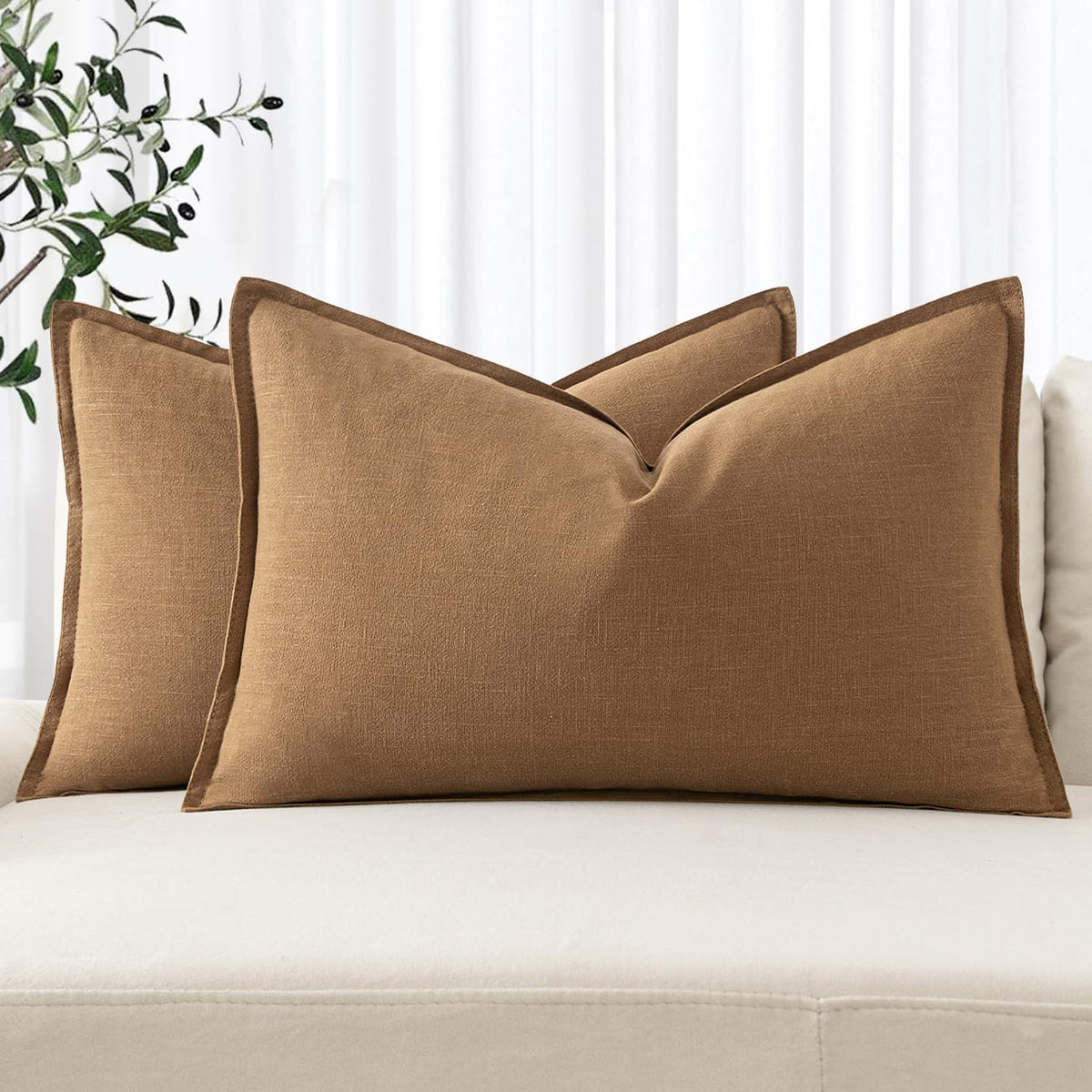 MIULEE Decorative Linen Pillow Covers 20x20 Inch Natural Beige