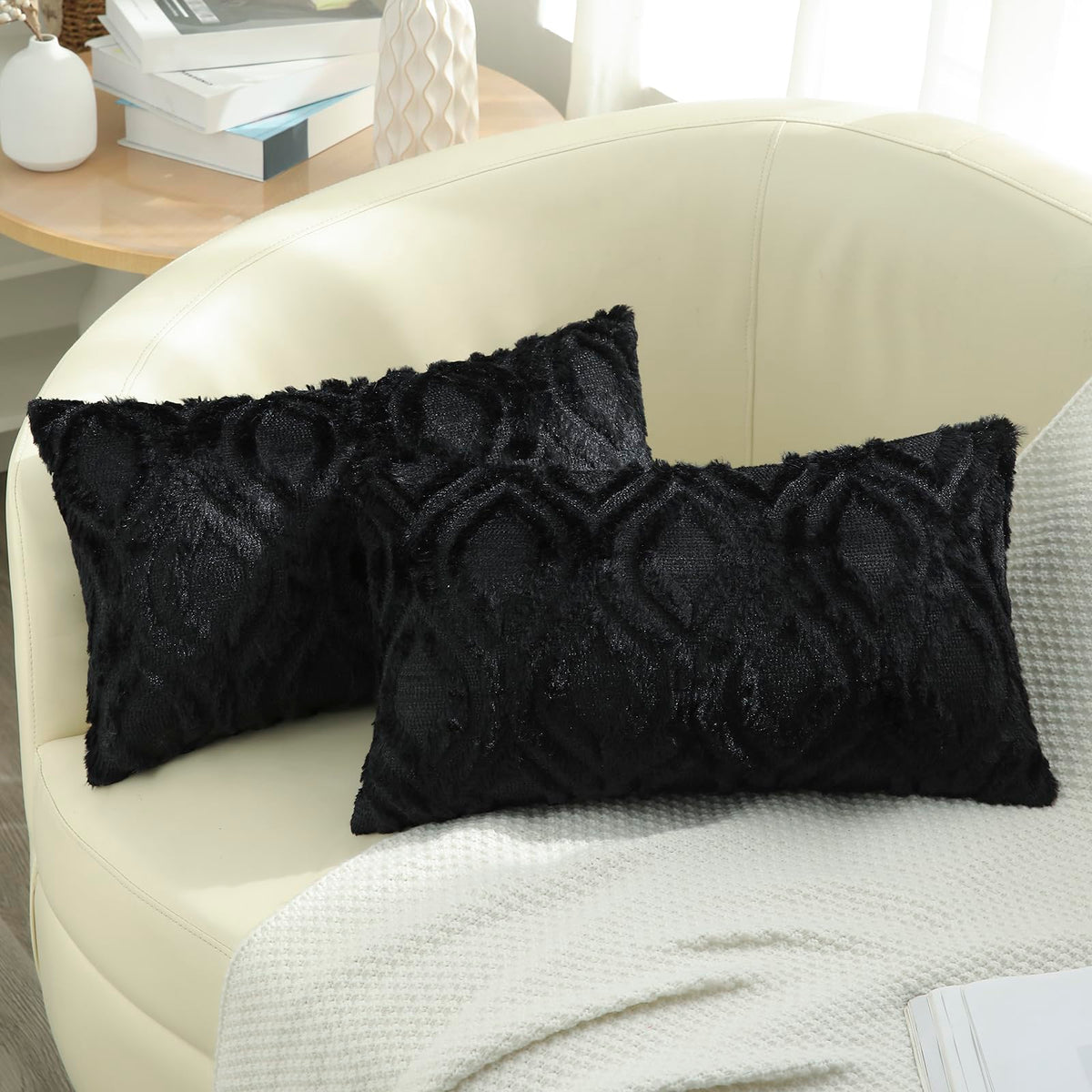 decorUhome Faux Fur Plush Soft Rust Throw Pillow Covers 18x18 Set of 2