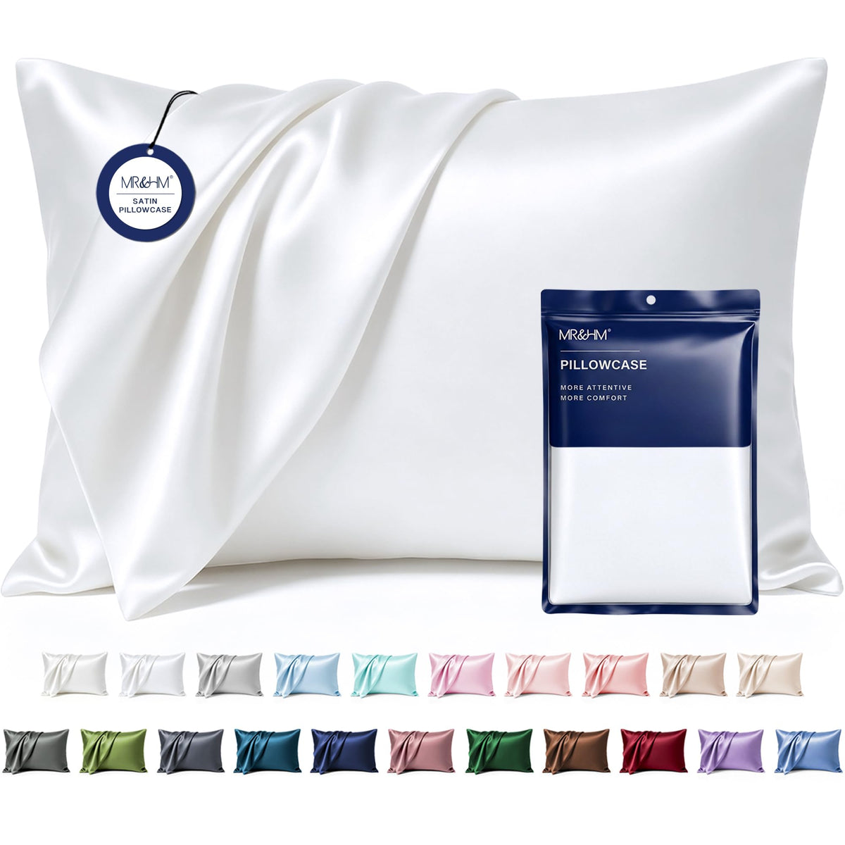 MR&HM Satin Pillowcase 2 Pack, Queen Size 20"x30", Black