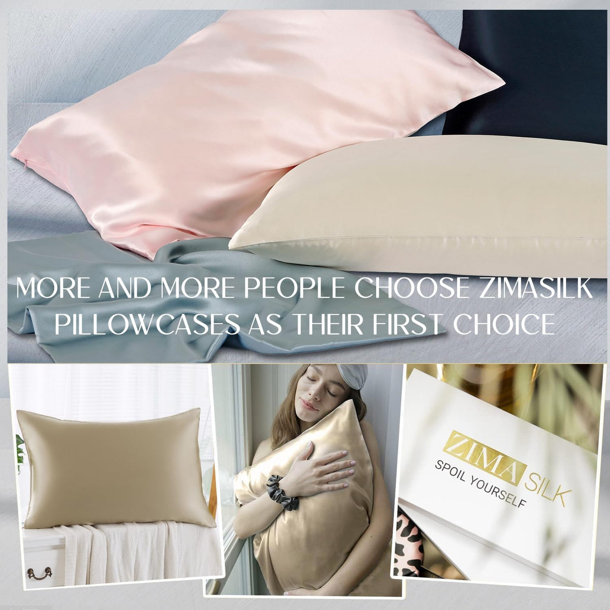 ZIMASILK 100% Pure Mulberry Silk Pillow Cases for Hair and Skin, Queen