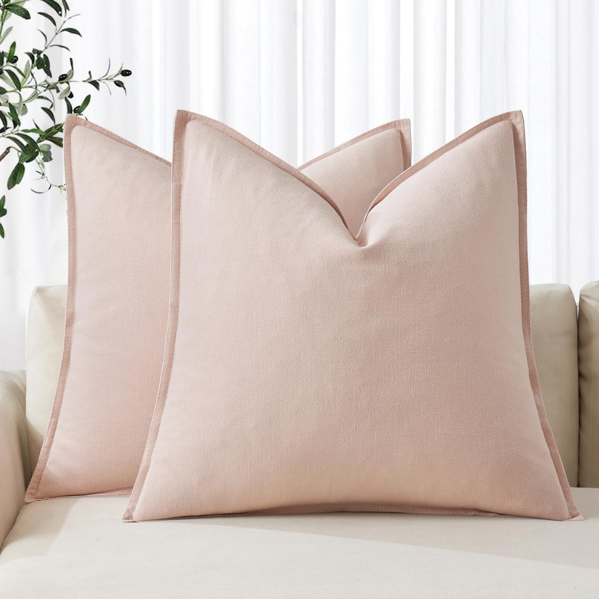 MIULEE Decorative Linen Euro Sham Pillow Covers 24x24 Natural Beige