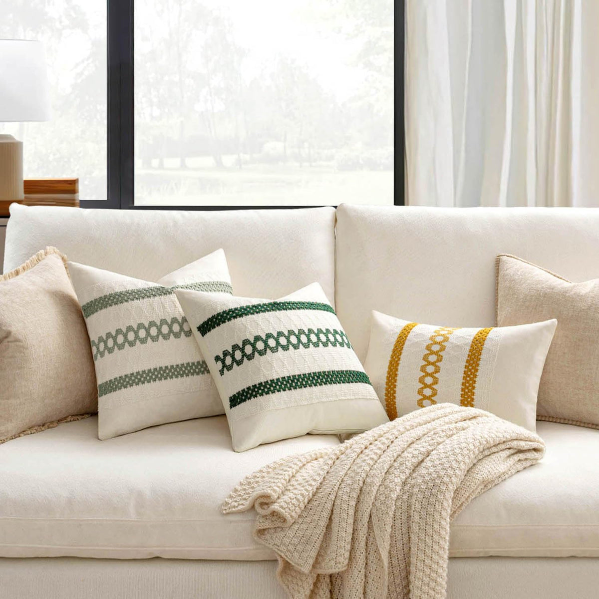 MIULEE Set of 2 Sage Green Boho Decorative Lumbar Pillow Covers 12x20 Inch