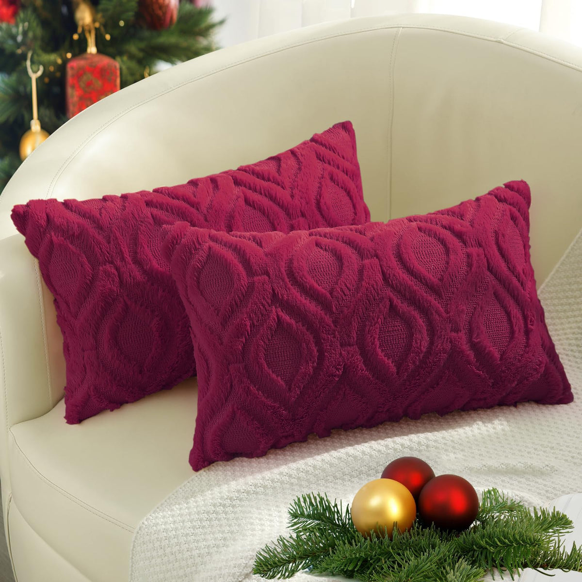 decorUhome Faux Fur Plush Soft Rust Throw Pillow Covers 18x18 Set of 2