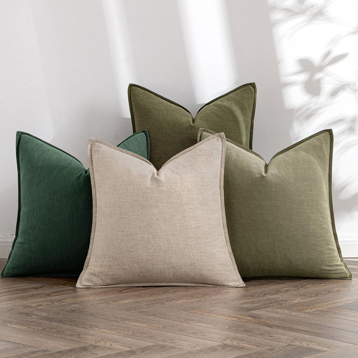MIULEE Neutral Brown Boho Linen Pillow Covers 18x18 Inch Pack of 4