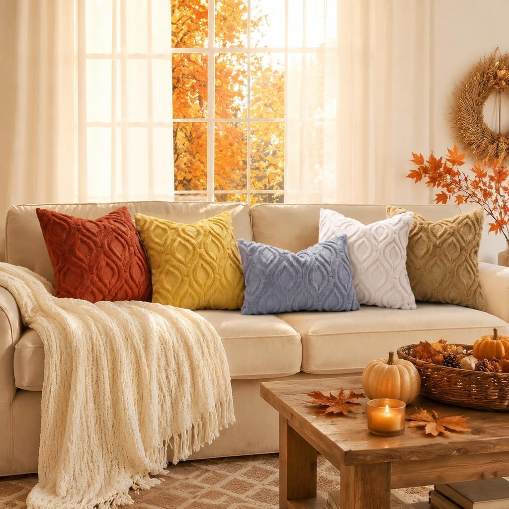 decorUhome Faux Fur Plush Soft Rust Throw Pillow Covers 18x18 Set of 2