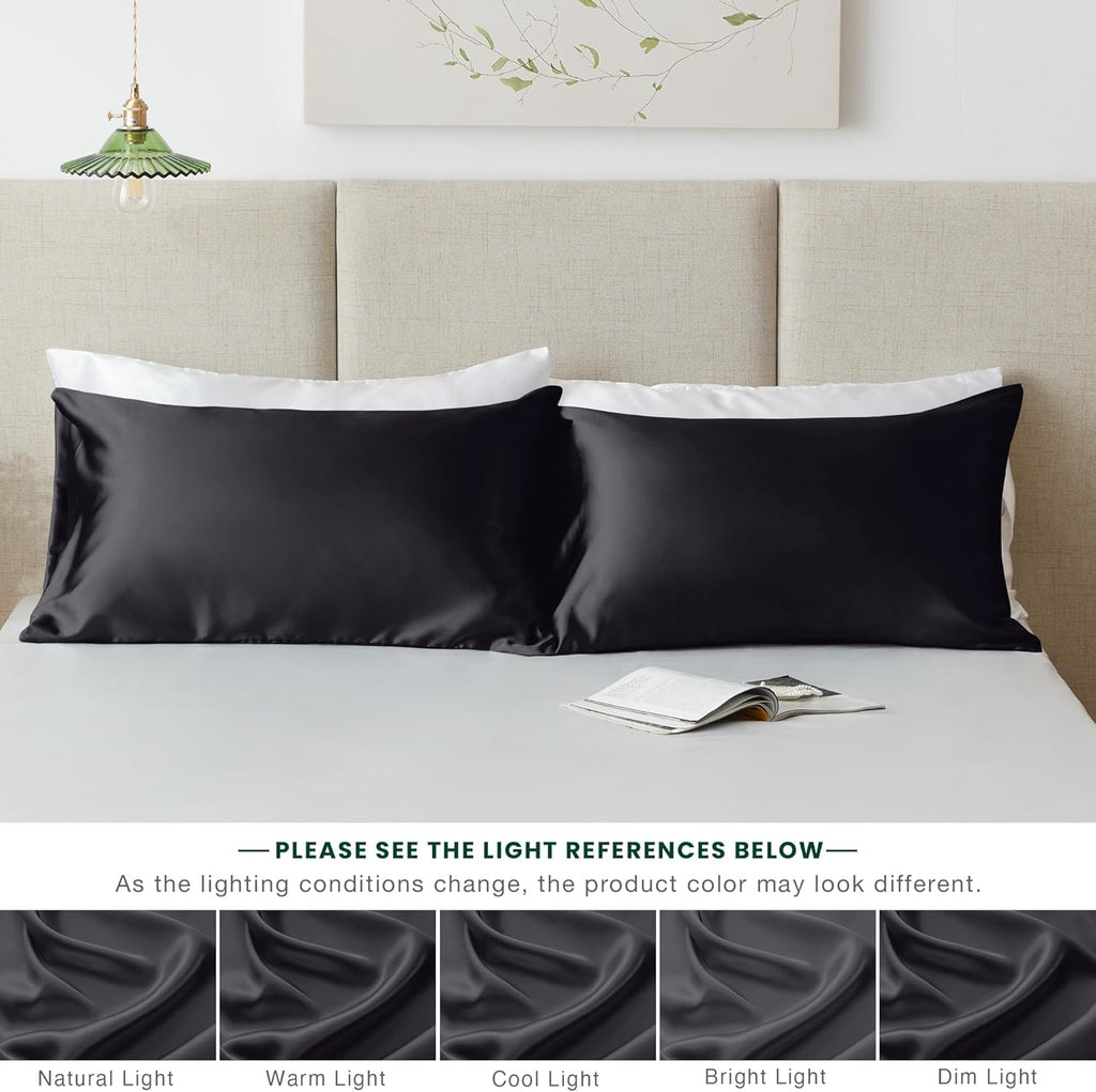 Love's cabin Satin Pillowcase Set of 2 Queen Size 20x30, Cooling Pillow Covers for Hair and Skin, Silky Smooth with Envelope Closure, Similar to Silk, Black
