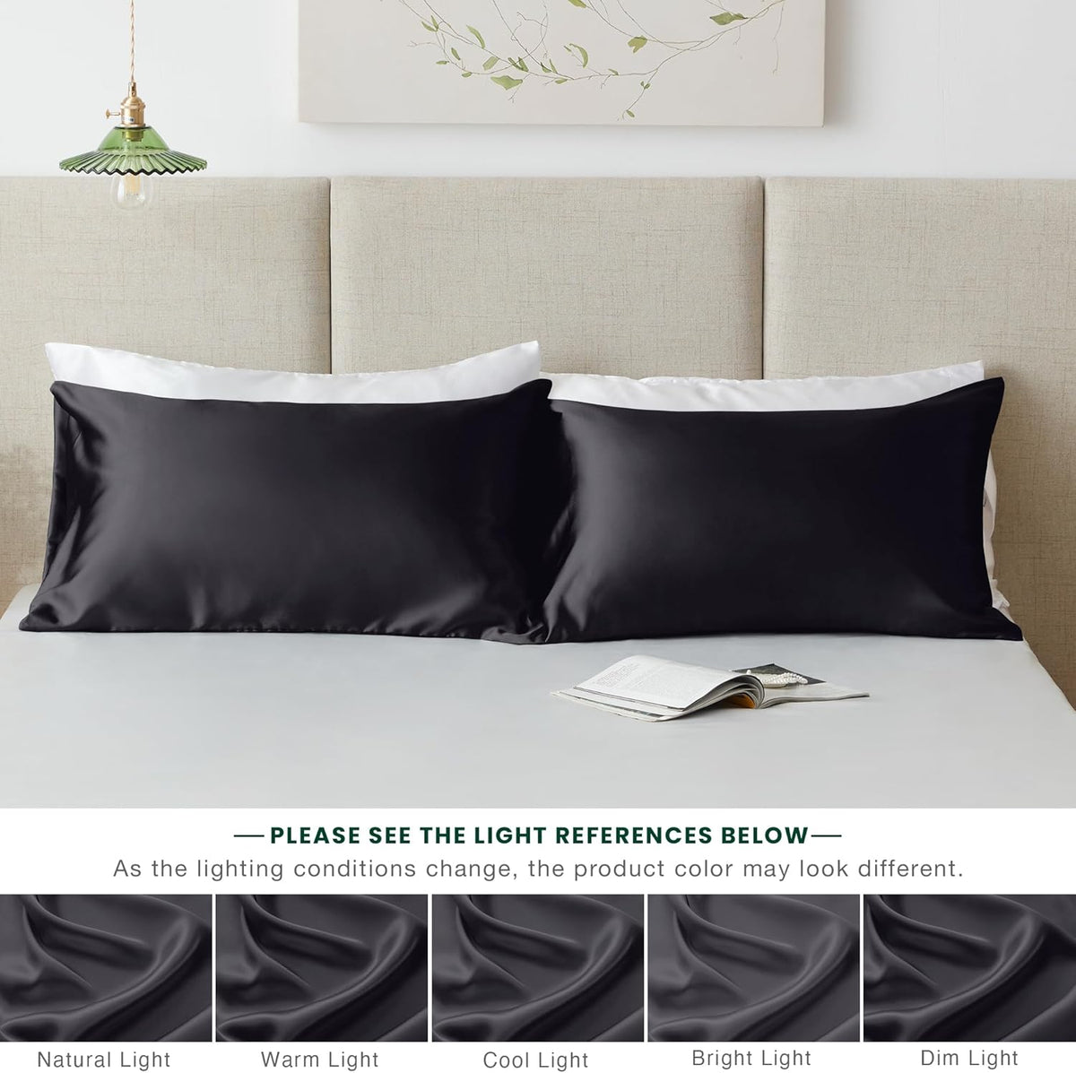 Love's cabin Satin Pillowcase Set of 2 Queen Size 20x30, Cooling Pillow Covers for Hair and Skin, Silky Smooth with Envelope Closure, Similar to Silk, Black