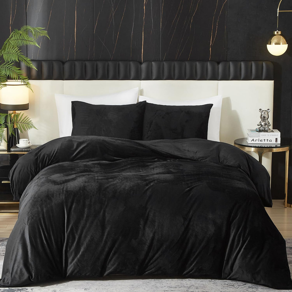 Ivellow Velvet Duvet Cover Queen Set, 3 Pcs Olive Green, Zipper Corner Ties