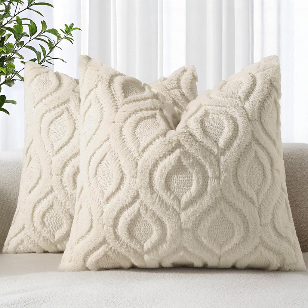 decorUhome Faux Fur Plush Soft Rust Throw Pillow Covers 18x18 Set of 2
