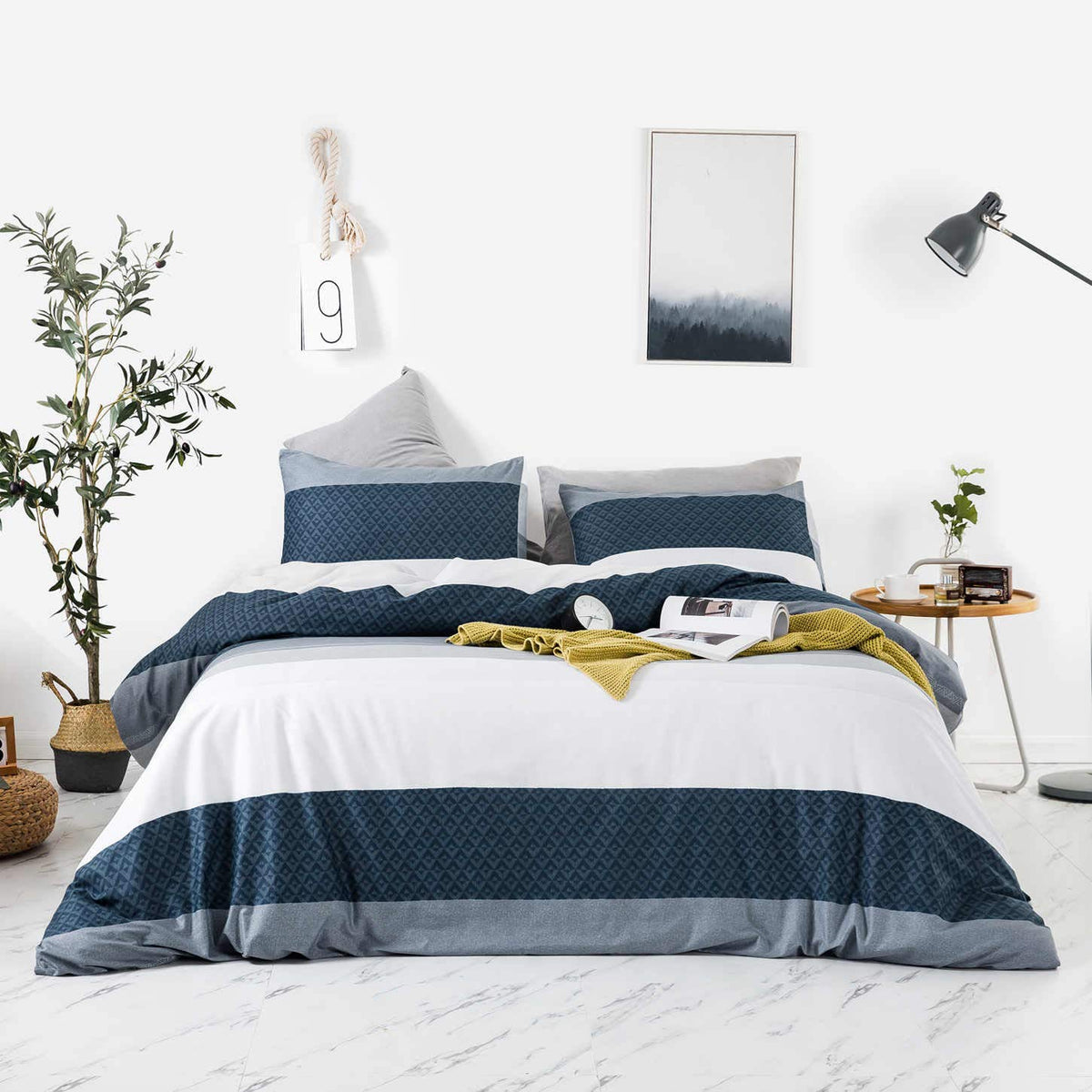SUSYBAO Taupe Geometric Duvet Cover Queen 100% Cotton 3 Pieces Set