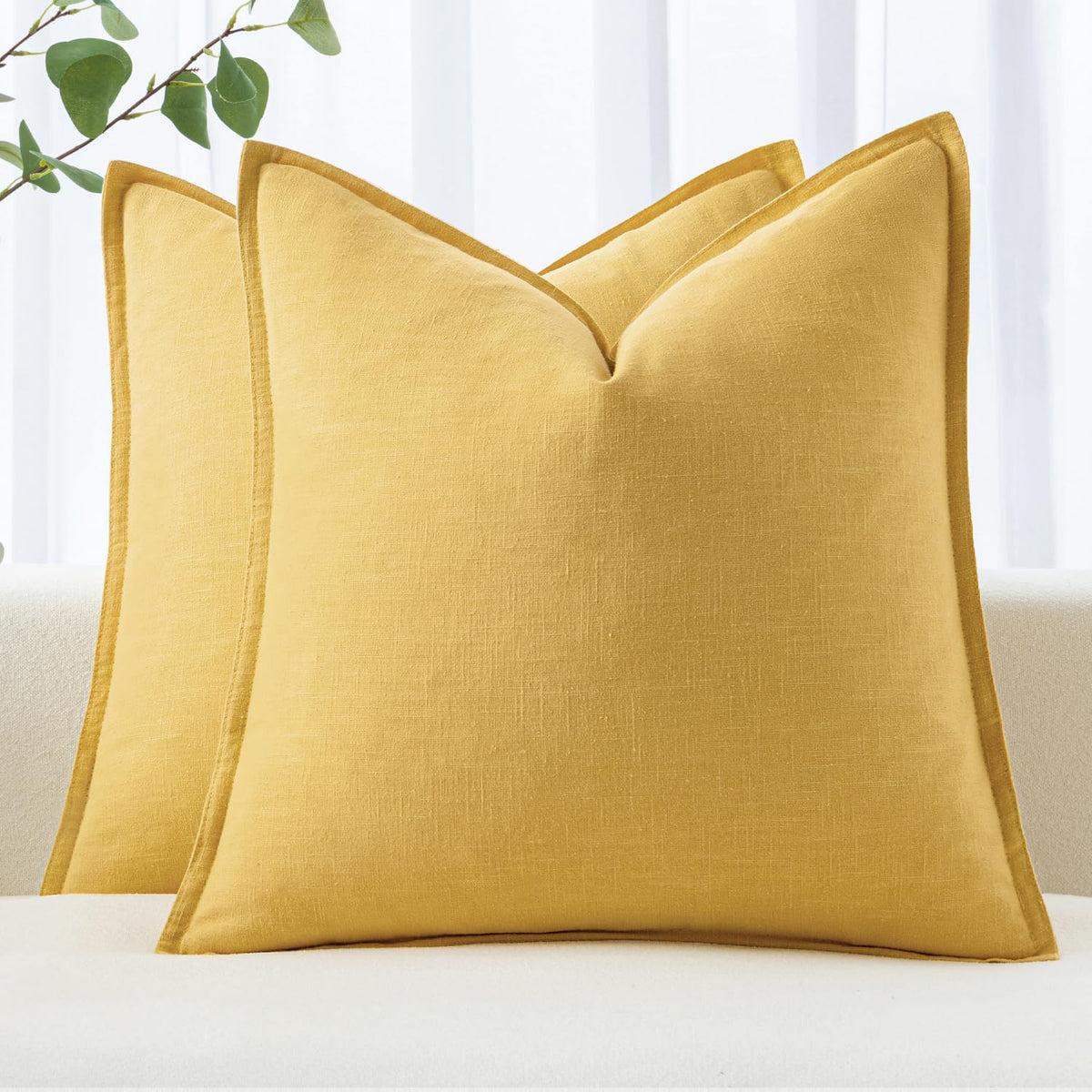 MIULEE Decorative Linen Pillow Covers 20x20 Inch Natural Beige