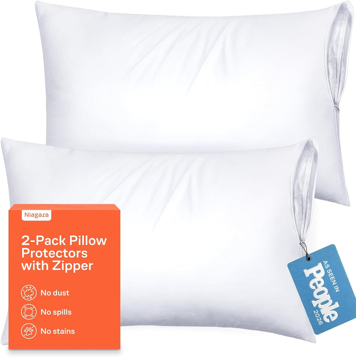 Ultra Soft Pillow Protectors with Zipper - Queen Size - Set of 2 - White