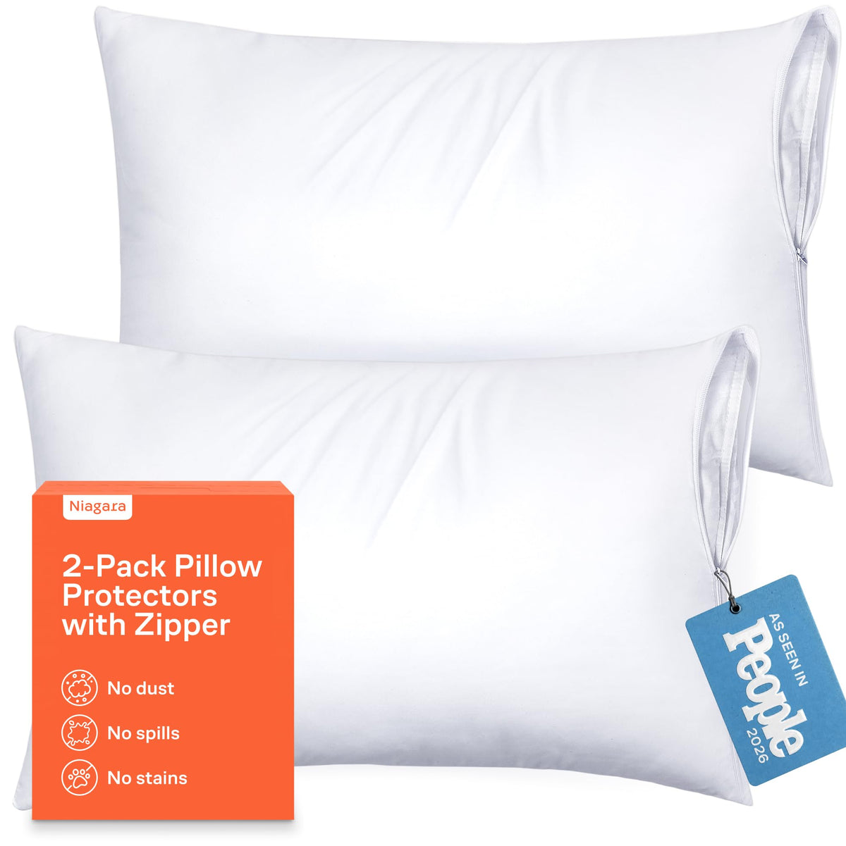 Ultra Soft Pillow Protectors with Zipper - Queen Size - Set of 4 - White