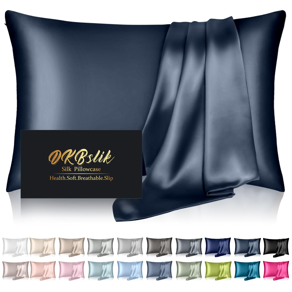 Silk Pillowcase for Hair and Skin, Mulberry Silk Pillow Cases Standard Size, Anti Acne Cooling Sleep Both Sides Natural Silk Satin Pillow Covers with Hidden Zipper, Gifts for Women Men, Ash Blue