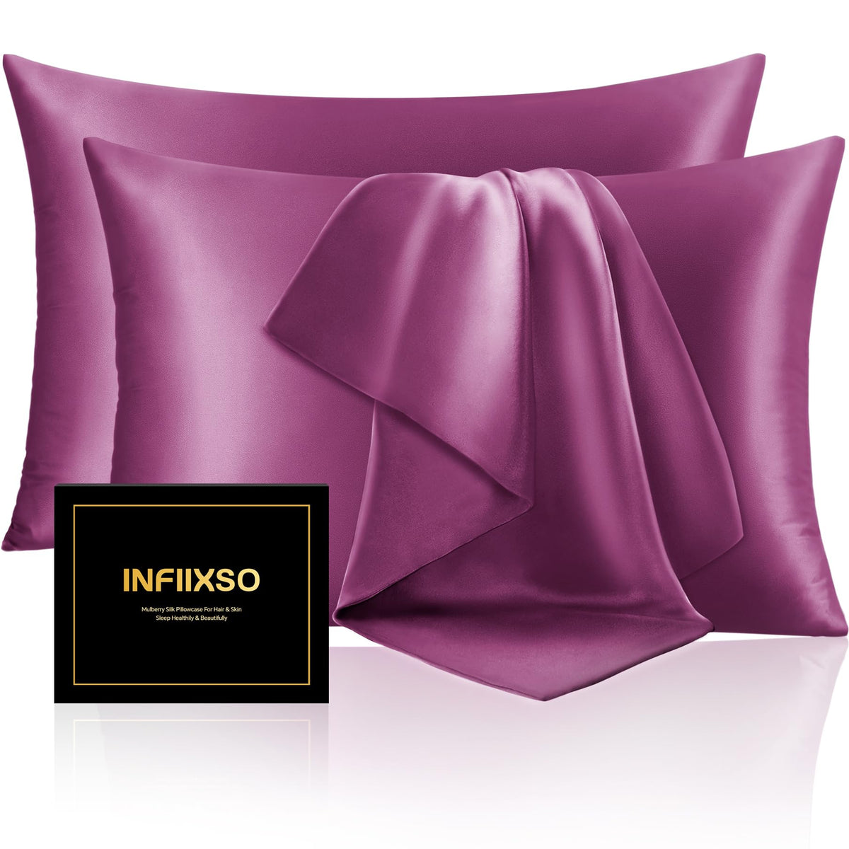 INFIIXSO Silk Pillow Cases 2 Pack, Standard Size, Hidden Zipper, Light Grey