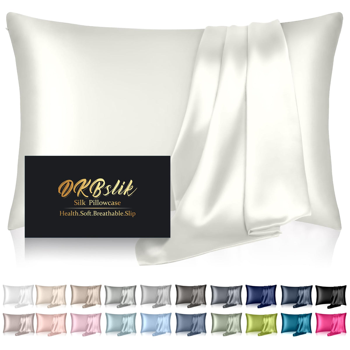 Silk Pillowcase for Hair and Skin, Mulberry Silk Pillow Cases Standard Size, Anti Acne Cooling Sleep Both Sides Natural Silk Satin Pillow Covers with Hidden Zipper, Gifts for Women Men, Ash Blue