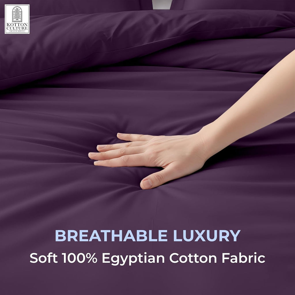 Kotton Culture 3 Pc Duvet Cover King Size Set-100% Egyptian Cotton 600 Thread Count Ultra Soft Premium Durable Comforter Cover Zipper Closure & Corner Ties - (Plum, 104" X 94")