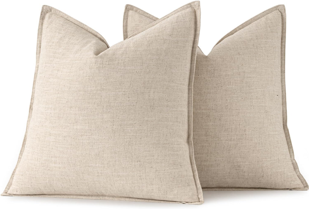 MIULEE Decorative Linen Pillow Covers 20x20 Inch Natural Beige