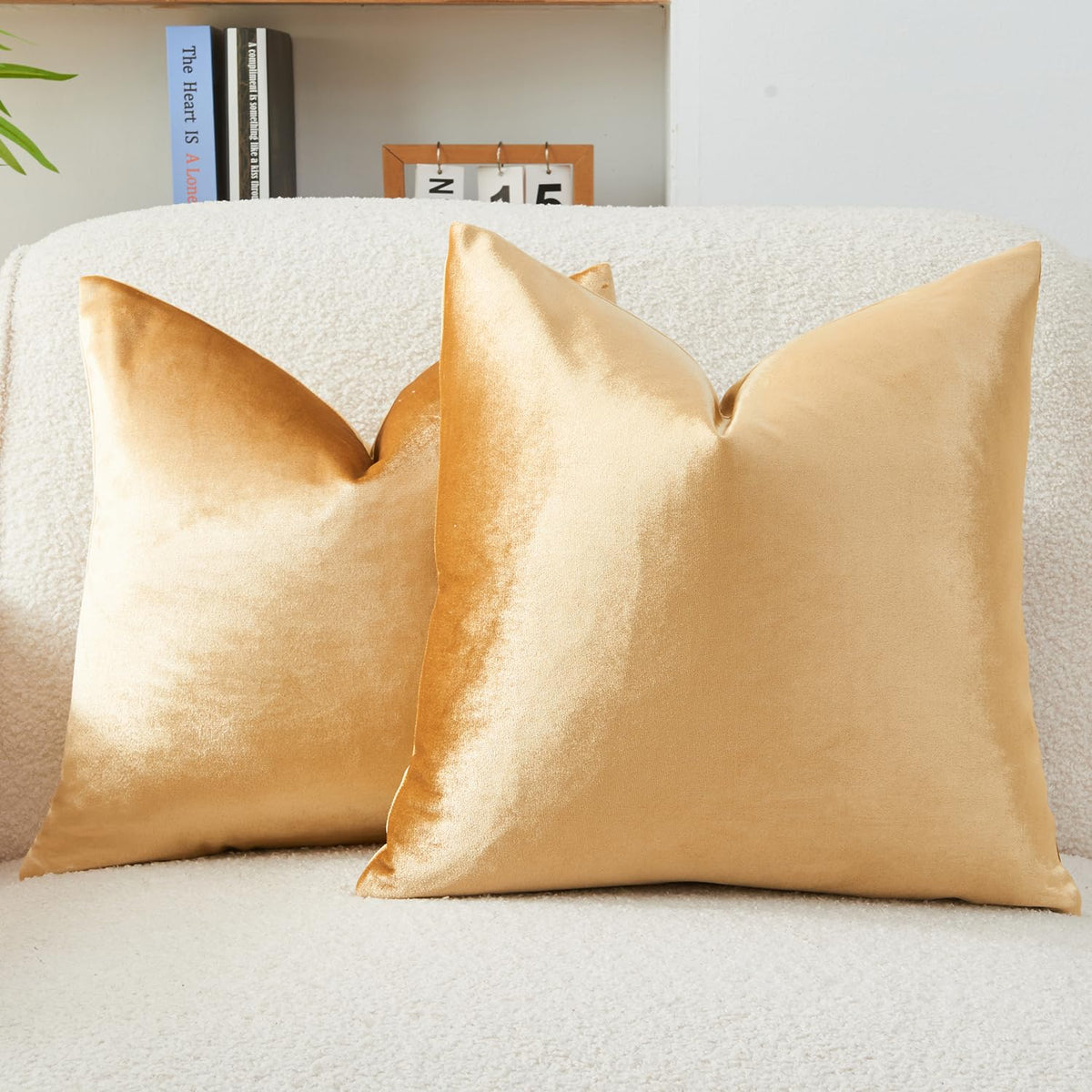 Throw Pillow Covers Mustard Yellow Set of 2 18x18 Inch Fall Pillow Covers, Soft Velvet Farmhouse Neutral Decorative Pillowcases for Couch Sofa Bed, Home Boho Decor, Modern Cushion Covers