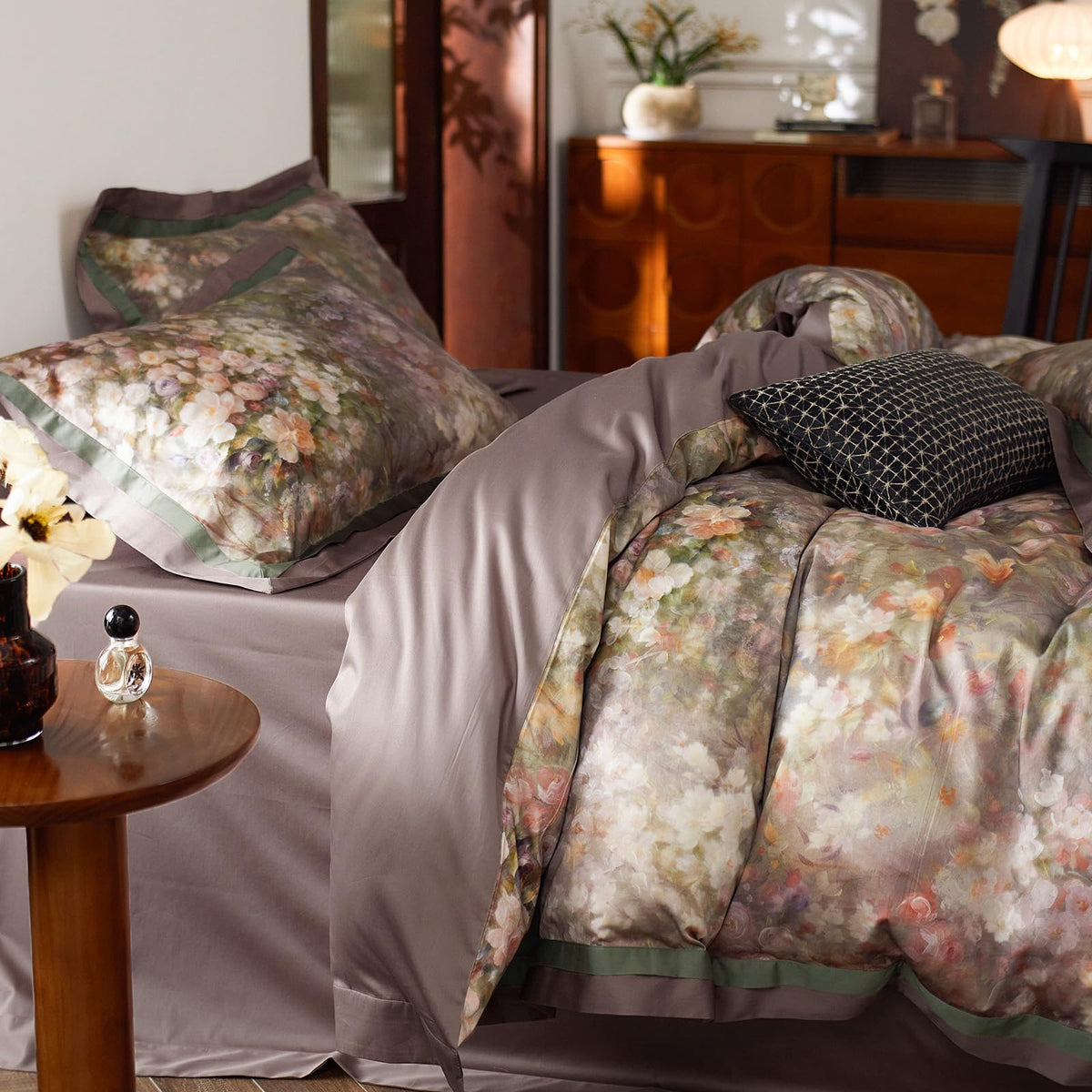 mixinni Duvet Cover Set King, Vintage Opulence Yarn-Dyed Jacquard Double-Layer Cotton Comforter Cover with Wide Corner Design, Retro Art Pattern Bedding Set with 2 Pillowcases for Men & Women