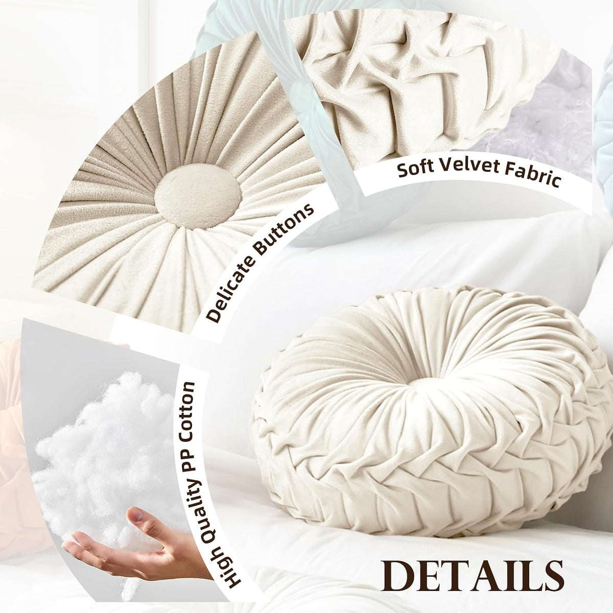Teieas Round Pillows Velvet Pleated Circle Pillow Floor Pillows Burgundy