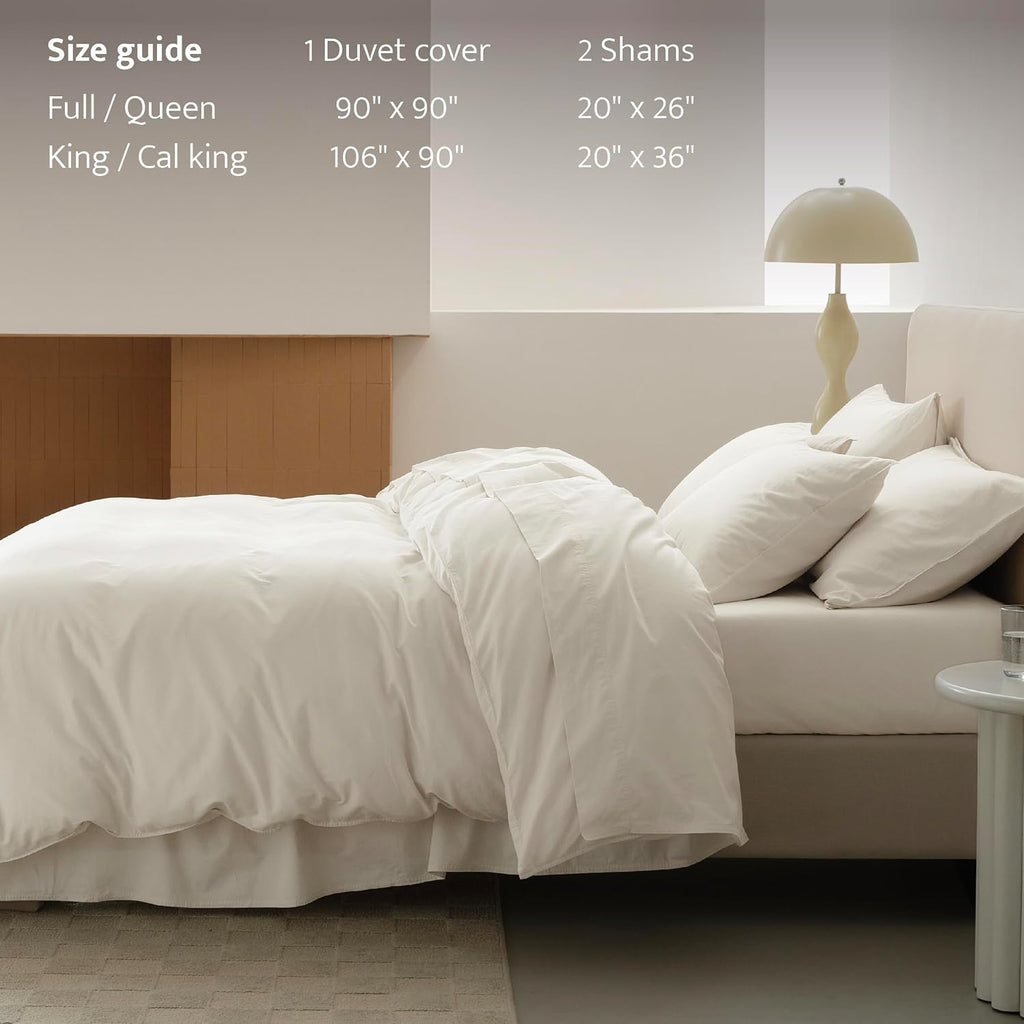 Double Stitch GOTS Organic Cotton King Duvet Cover, Washed 300TC, Off White