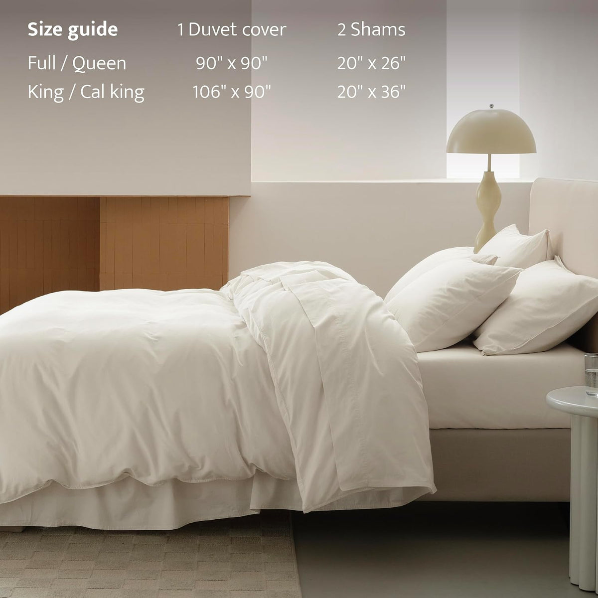 Double Stitch GOTS Organic Cotton King Duvet Cover, Washed 300TC, Off White