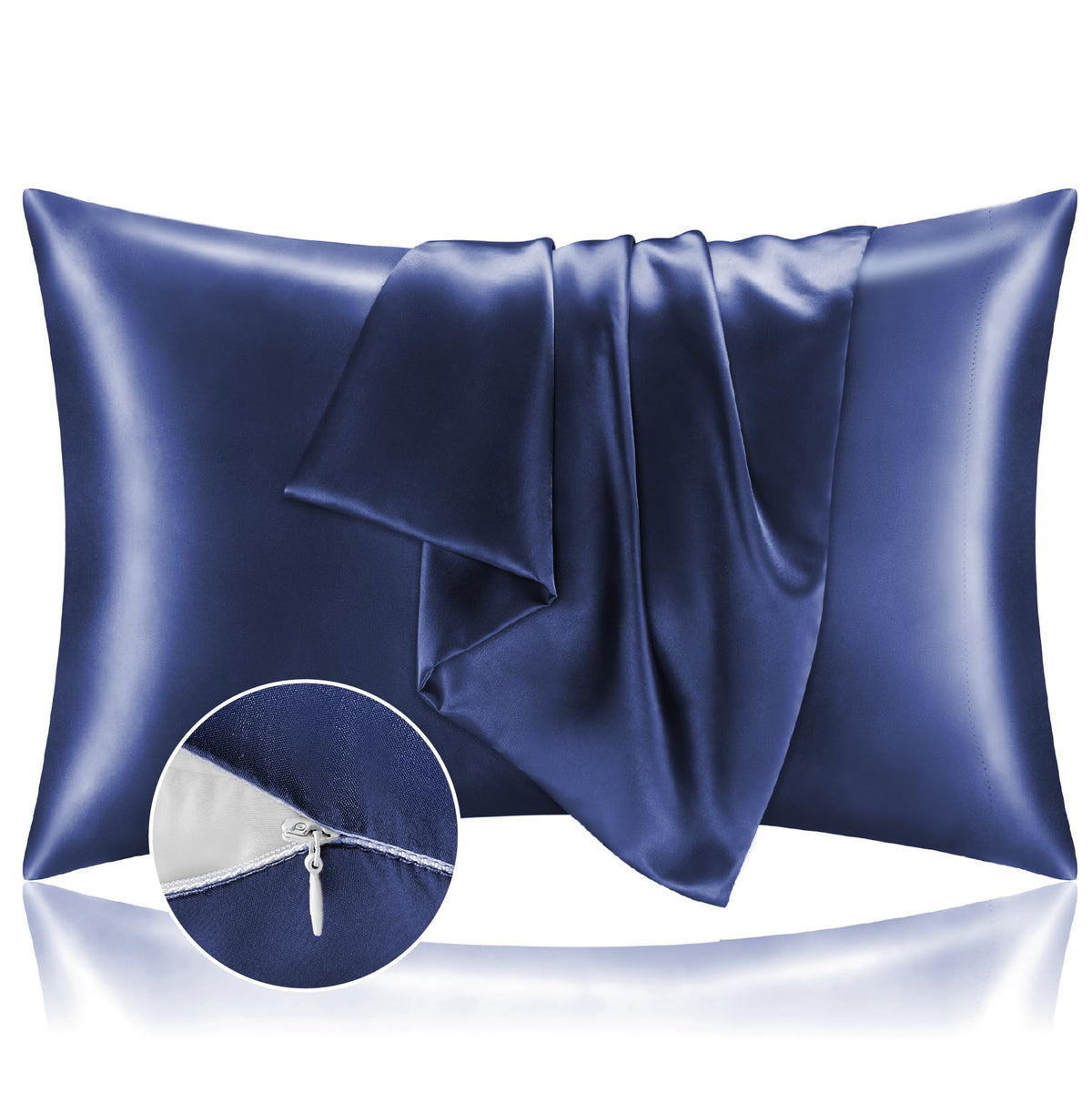BEDELITE Zipper Satin Pillowcases, Standard Size 20"x26", Black, Set of 2