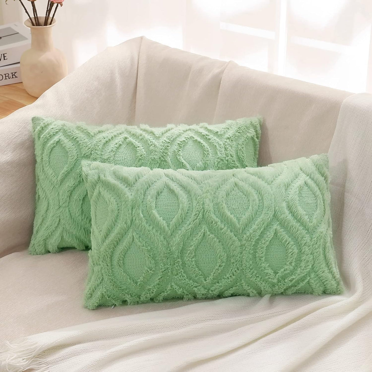 decorUhome Faux Fur Plush Soft Rust Throw Pillow Covers 18x18 Set of 2