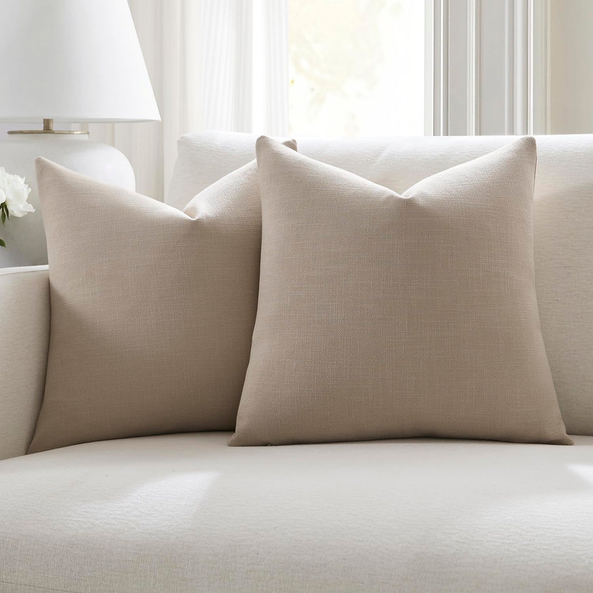 Meekio Linen Blend Throw Pillow Covers 18x18 Set of 2, Ivory