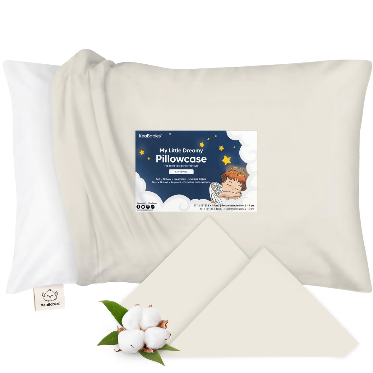 KeaBabies Toddler Pillowcase 13x18 Organic Cotton Cover, Soft White