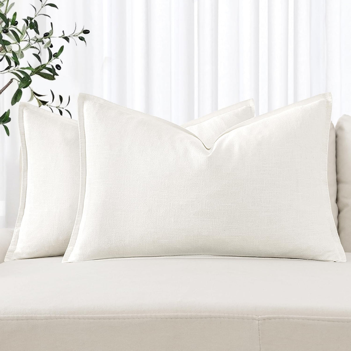 MIULEE Decorative Linen Pillow Covers 20x20 Inch Natural Beige
