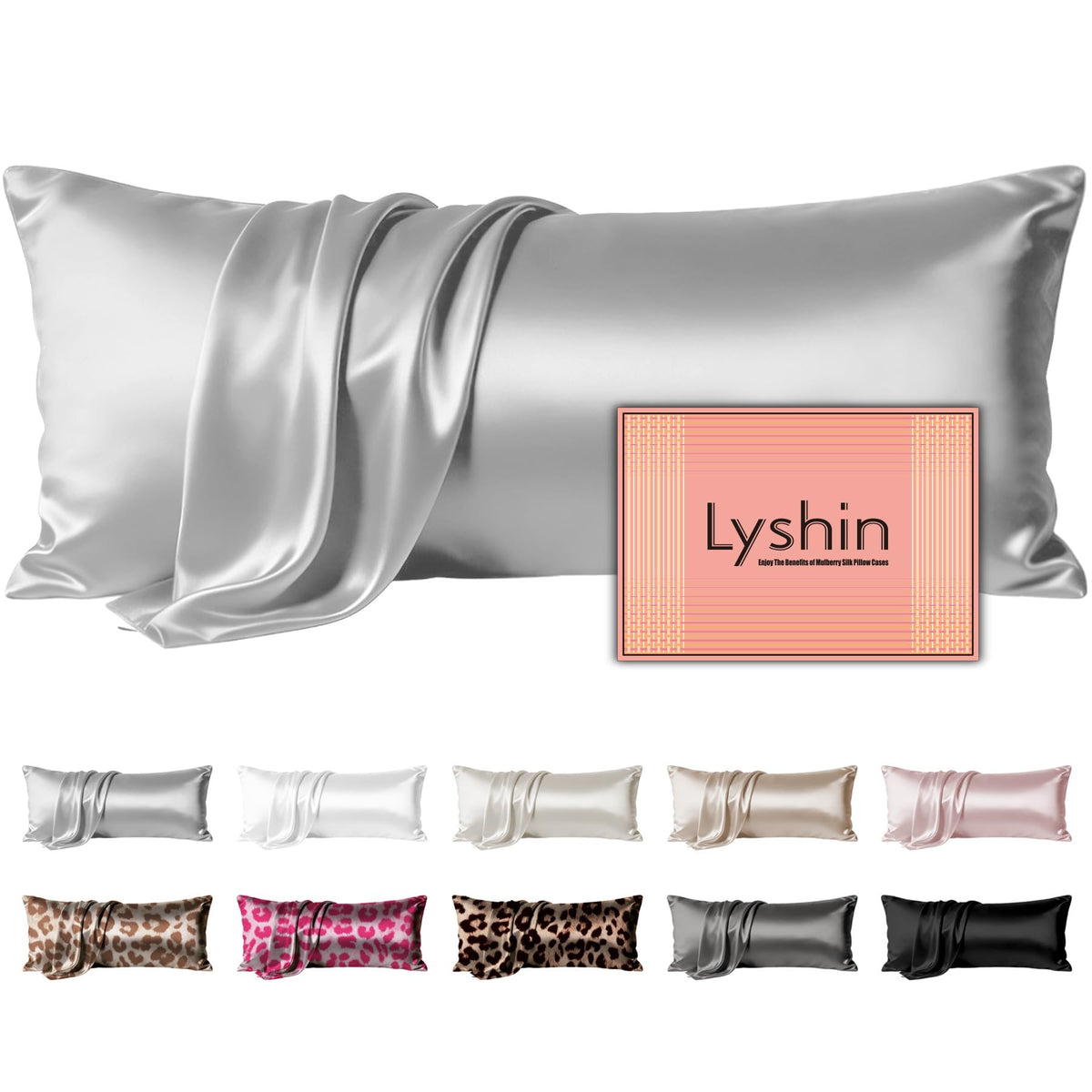 LYSHIN White Silk Pillow Cases Standard Size with Hidden Zipper