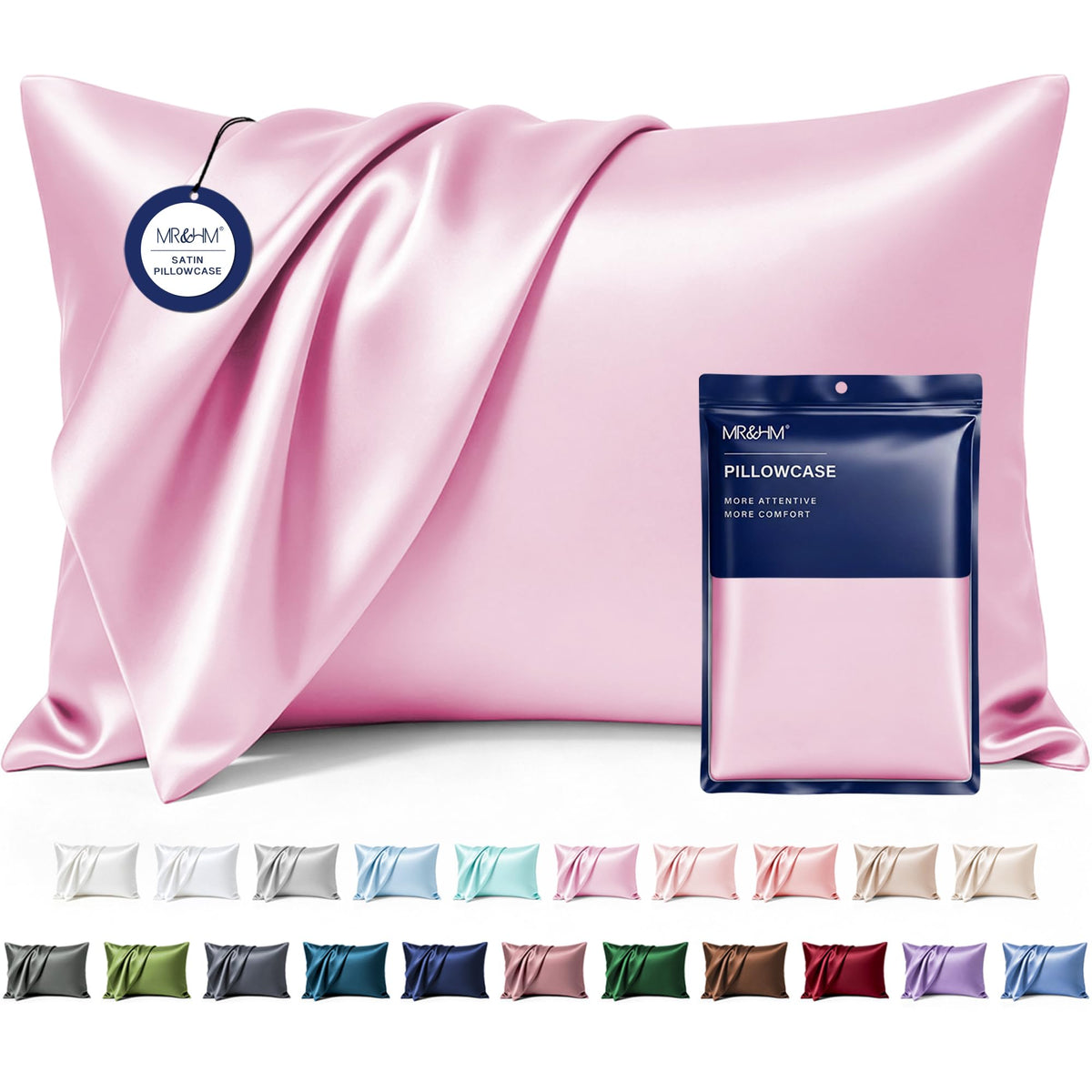 MR&HM Satin Pillowcase 2 Pack, Queen Size 20"x30", Black