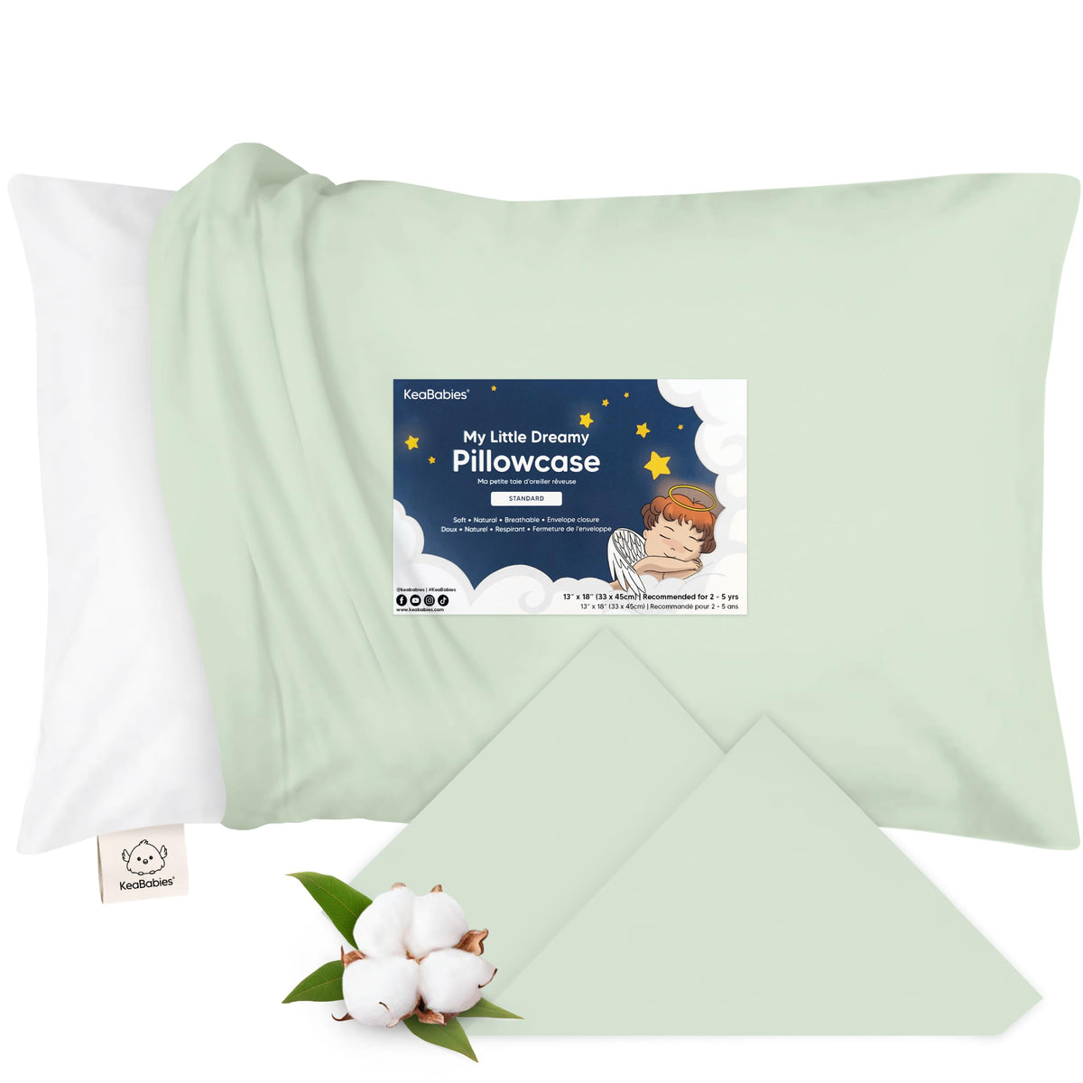 KeaBabies Toddler Pillowcase 13x18 Organic Cotton Cover, Soft White