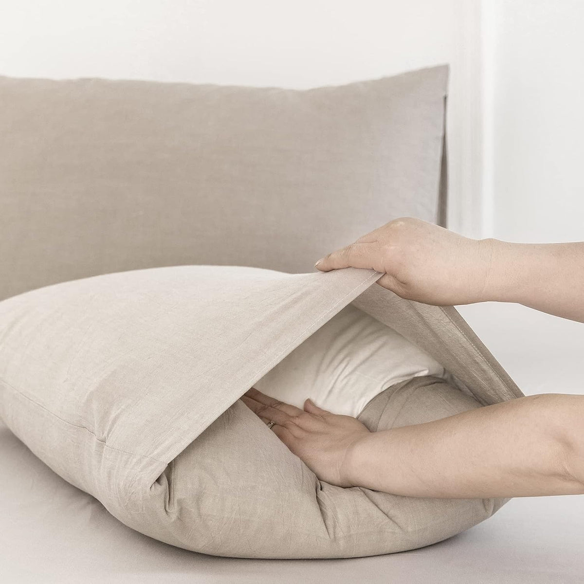 MOOMEE Pillowcase Set of 2 100% Washed Cotton Linen-Like Standard