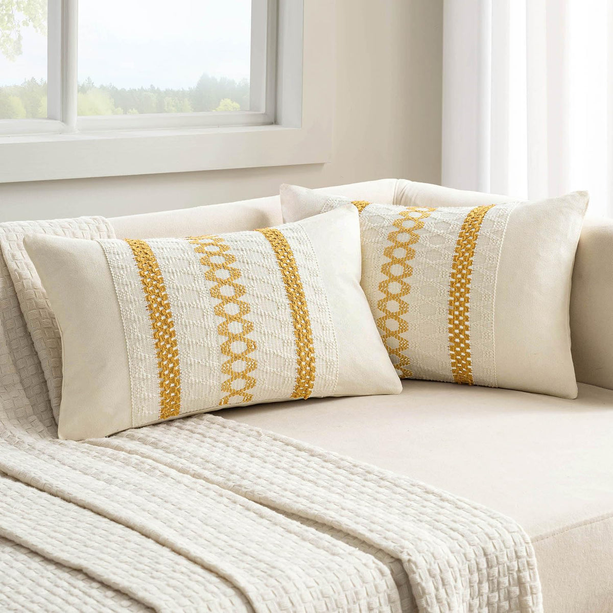 MIULEE Set of 2 Sage Green Boho Decorative Lumbar Pillow Covers 12x20 Inch