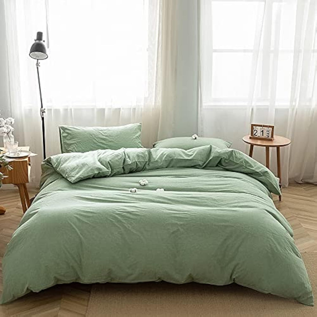 FACE TWO FACE Bedding Duvet Cover Set100% Washed Cotton Duvet Cover Linen Like Textured Breathable Durable Soft Comfy (Full, White)