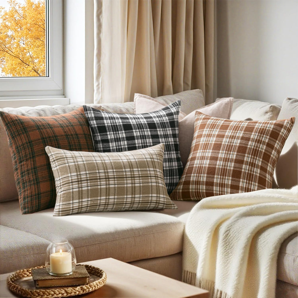 MIULEE Fall Plaid Pillow Covers Scottish Tartan 18x18 Terracotta Brown