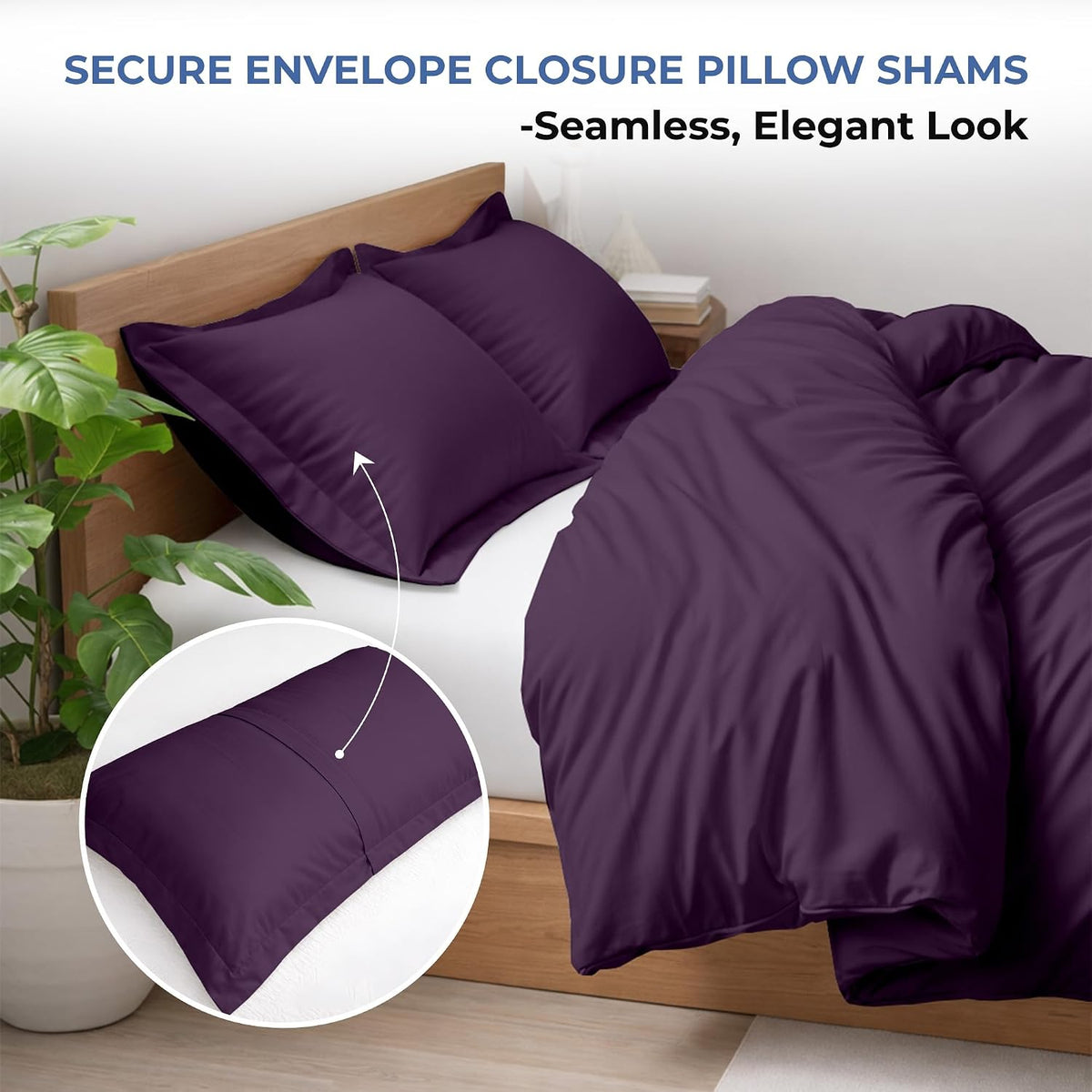 Kotton Culture 3 Pc Duvet Cover King Size Set-100% Egyptian Cotton 600 Thread Count Ultra Soft Premium Durable Comforter Cover Zipper Closure & Corner Ties - (Plum, 104" X 94")