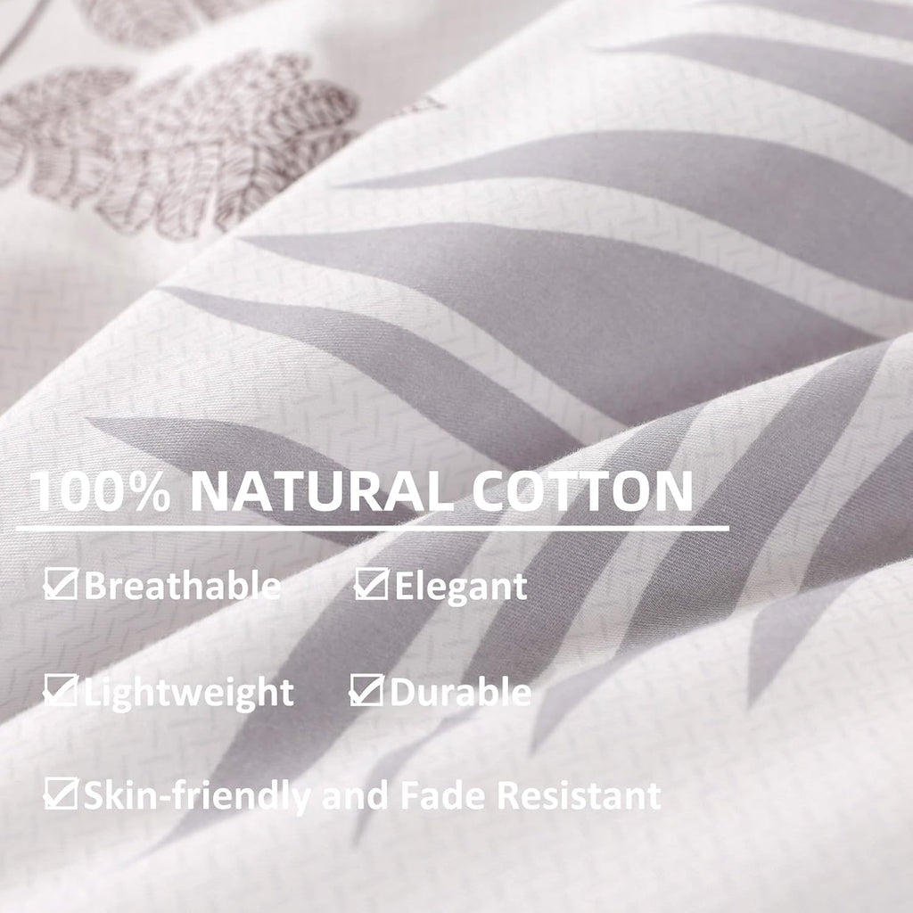 OAITE Queen Duvet Cover Set 3pcs 100% Cotton Blue Leaf