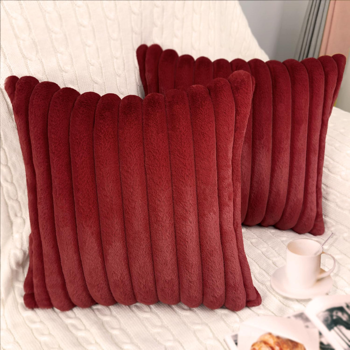 2 Pack 18x18 Pillow Cover Velvet Pillow Covers, Faux Fur Square Throw Pillow Covers for Living Room Decorations Throw Pillow Case, Throw Pillow Cover Cushion Cover for Home Sofa Bedroom Car, Grey
