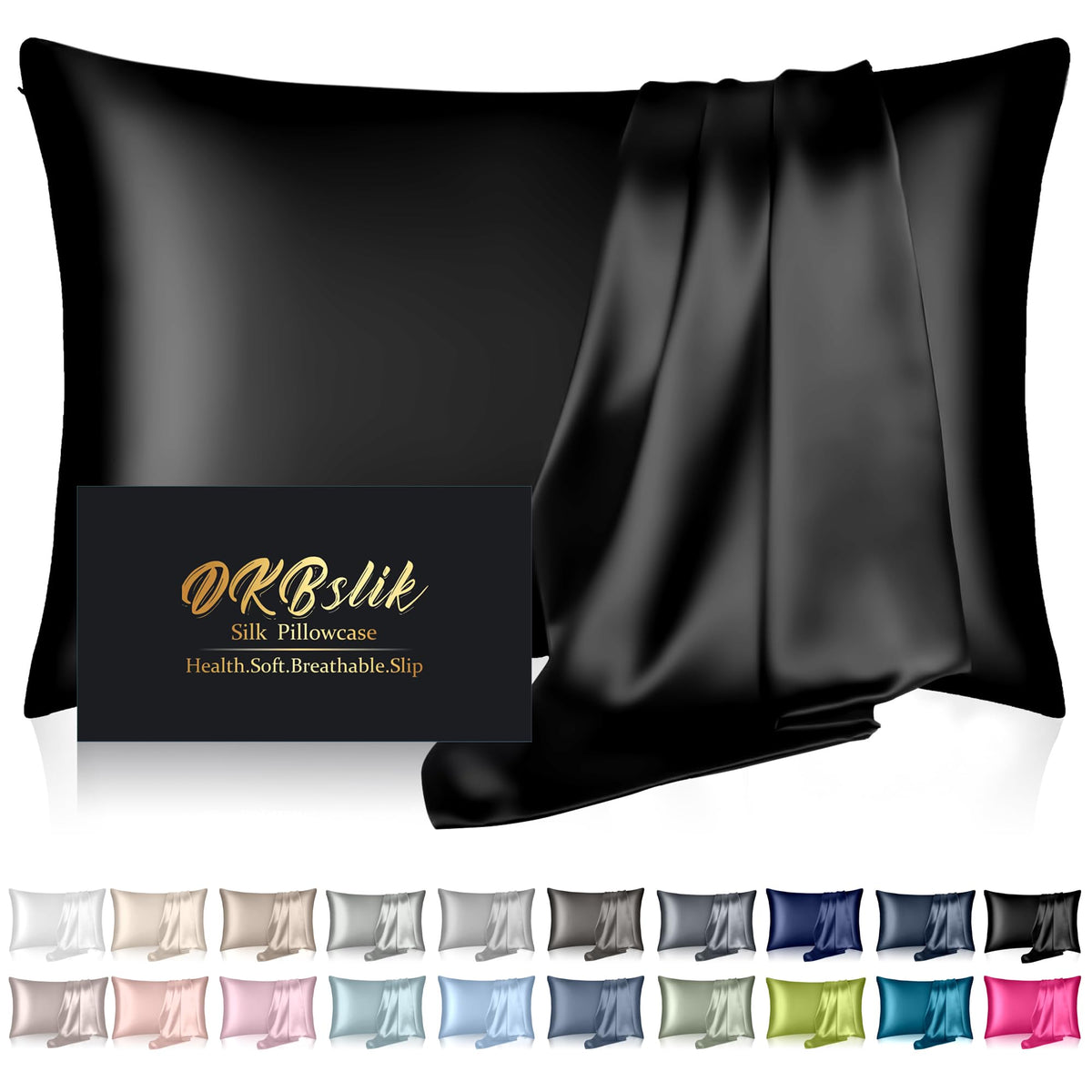 Silk Pillowcase for Hair and Skin, Mulberry Silk Pillow Cases Standard Size, Anti Acne Cooling Sleep Both Sides Natural Silk Satin Pillow Covers with Hidden Zipper, Gifts for Women Men, Ash Blue