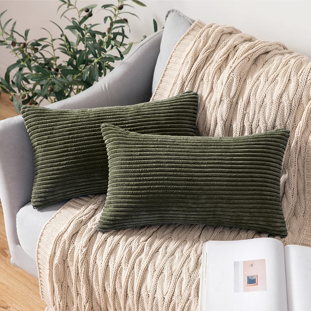 MIULEE Decorative Corduroy Throw Pillow Covers Set of 2 18x18 Dusty Blue