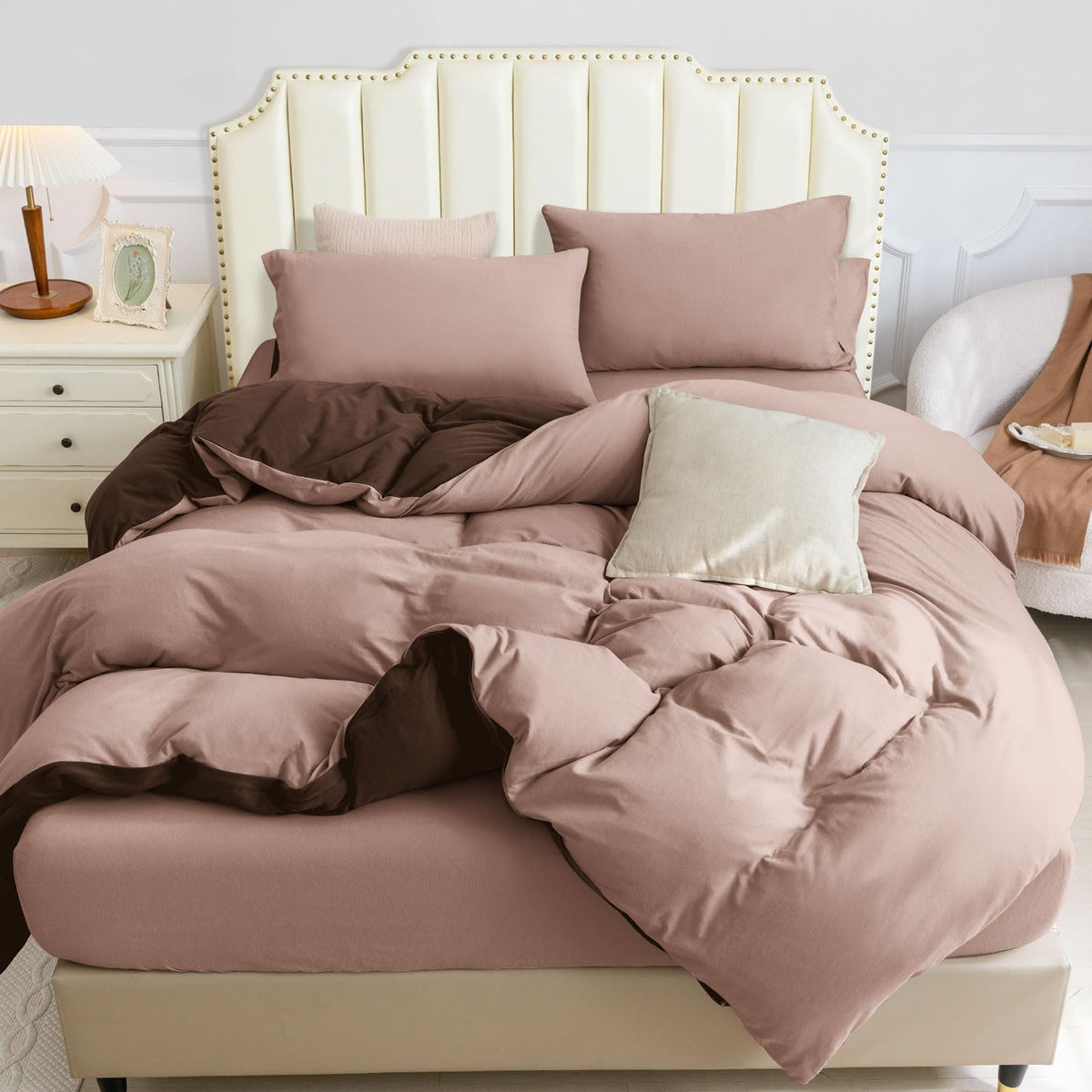 PURE ERA Jersey Knit Duvet Cover Set 100% T-Shirt Cotton Super Soft Comfy 3pc Bedding Set with Zipper Closure (Heather Beige, Queen)