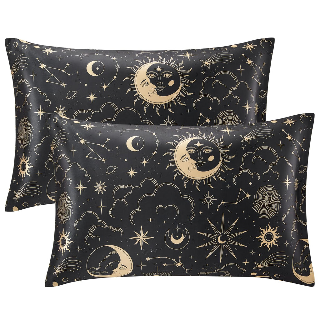 EXQ Home Satin Pillowcase for Hair and Skin Queen - Printed Black Sun