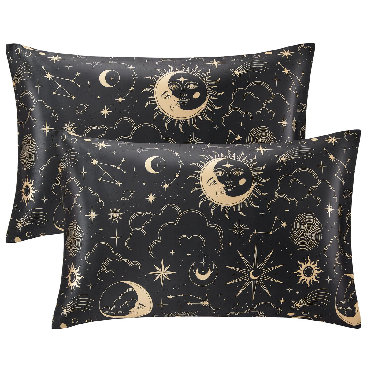EXQ Home Satin Pillowcase for Hair and Skin Queen - Printed Black Sun